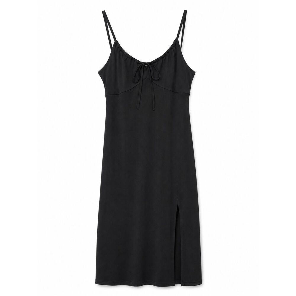 Hollister Women’s Large Black Maxi Slip Dress Spaghetti Strap Tie Front Slit